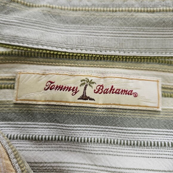 VTG Tommy Bahama Shirt Mens XXL Green Tencel Lyocell L/S Button Down Striped GUC - Picture 7 of 11